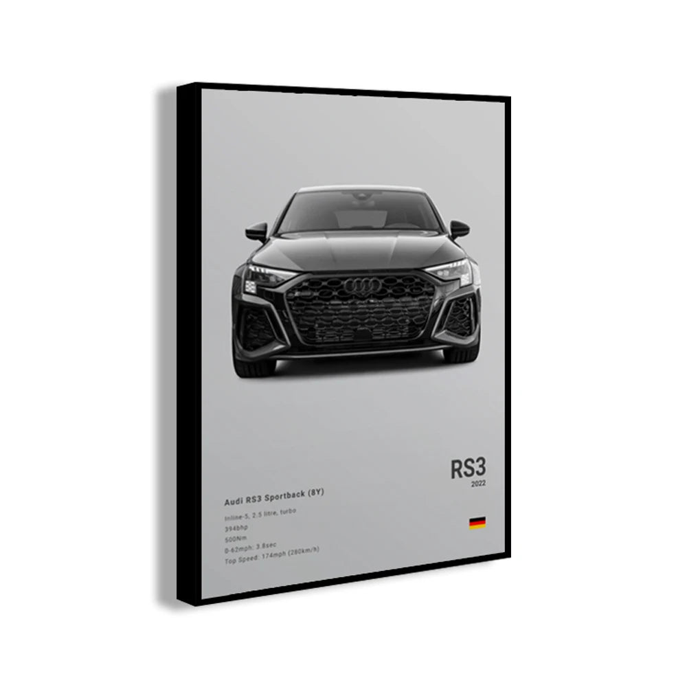 Famous Cars Canvas Art – R8, RS3, M3, M5, G63, F40, STO Posters for Home Decor (Unframed)