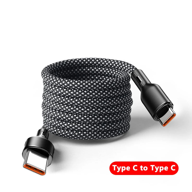 Magnetic USB Cable 100W 6A  – Type-C Fast Charge & Data Cable for Samsung, Xiaomi