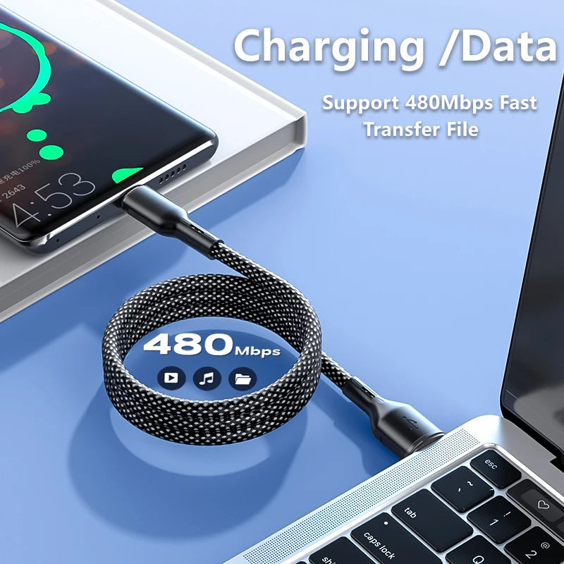 Magnetic USB Cable 100W 6A  – Type-C Fast Charge & Data Cable for Samsung, Xiaomi