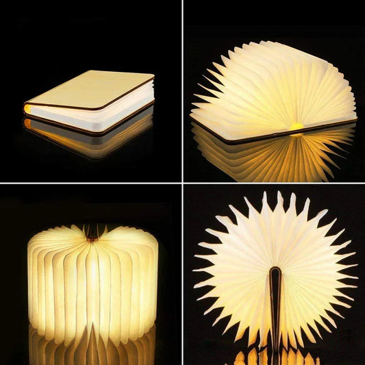 Folding LED Book Light 3D  – RGB Color, USB Rechargeable Wooden Lamp for Decor & Gifts