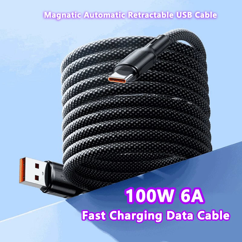 Magnetic USB Cable 100W 6A  – Type-C Fast Charge & Data Cable for Samsung, Xiaomi