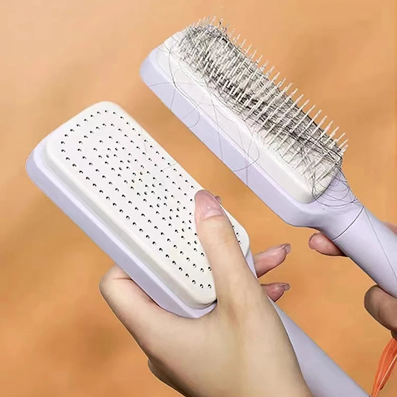 Self-Cleaning Hairbrush – One-Key Cleanup, Anti-Static, and Scalp Massage in One!