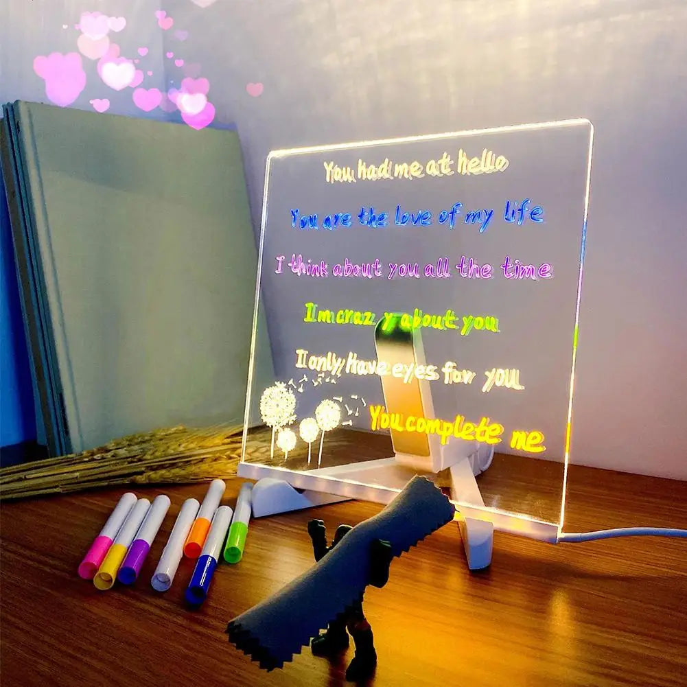 Light-Up Acrylic Message Board – Rewritable DIY Glow Board with 7 Color Pens