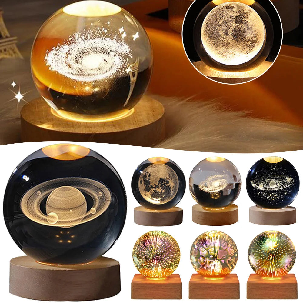 Crystal Ball Lamp 3D – Galaxy & Planet Night Light