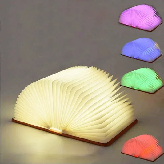 Folding LED Book Light 3D  – RGB Color, USB Rechargeable Wooden Lamp for Decor & Gifts