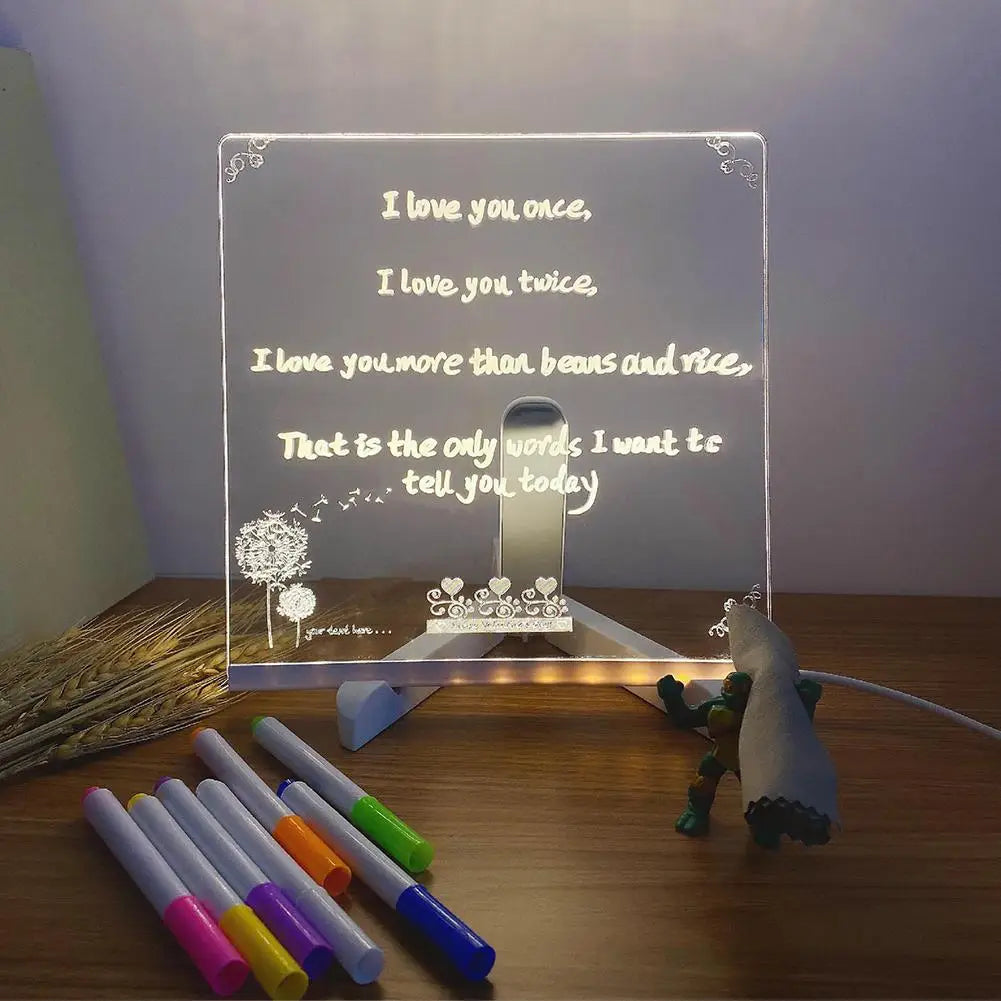 Light-Up Acrylic Message Board – Rewritable DIY Glow Board with 7 Color Pens