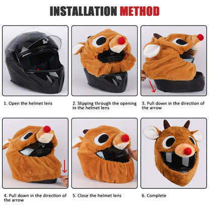 Helmet Protection Headgear Cover Cartoon Fluffy Plush Set for Motorcycle Full-Face Protective Case Motorbike Safety Trendy