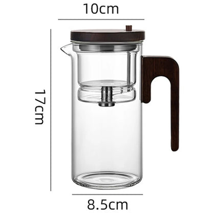 Water Separation Teapot – One-Click Magnetic Switch, Glass with Wood Handle & Tea Filtration