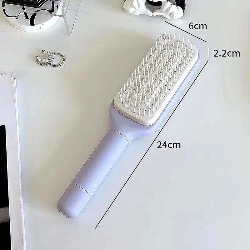 Self-Cleaning Hairbrush – One-Key Cleanup, Anti-Static, and Scalp Massage in One!