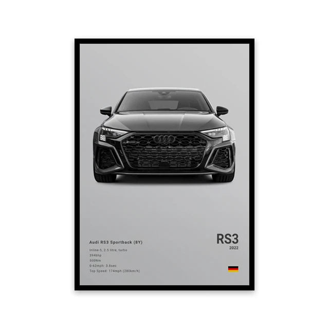 Famous Cars Canvas Art – R8, RS3, M3, M5, G63, F40, STO Posters for Home Decor (Unframed)