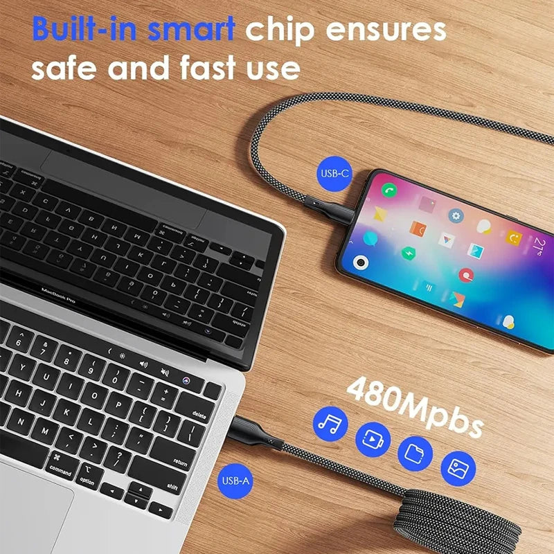 Magnetic USB Cable 100W 6A  – Type-C Fast Charge & Data Cable for Samsung, Xiaomi