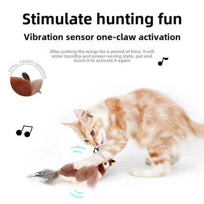 Interactive Cat Toy – Catnip Electric Pat Bird, Touch-Activated Squeaky Plush, USB Rechargeable