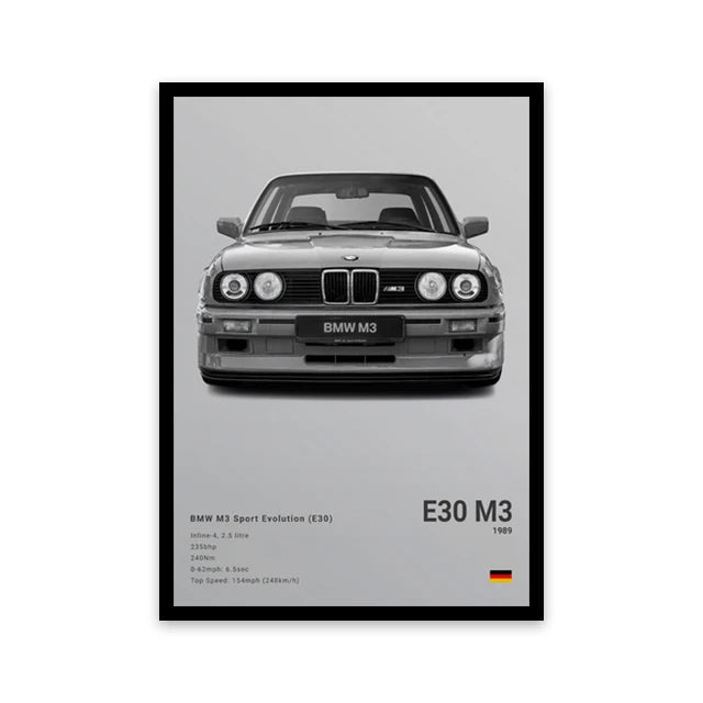 Famous Cars Canvas Art – R8, RS3, M3, M5, G63, F40, STO Posters for Home Decor (Unframed)