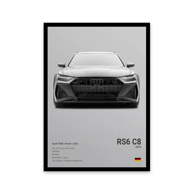 Famous Cars Canvas Art – R8, RS3, M3, M5, G63, F40, STO Posters for Home Decor (Unframed)