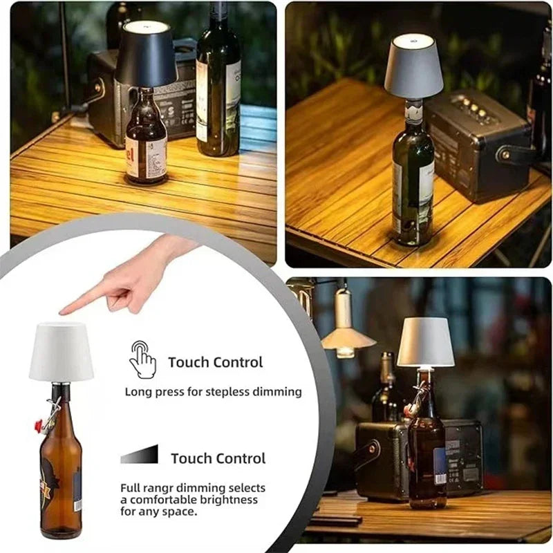 Wireless Bottle Lamp – Touch Control, 3 Colors, Stepless Dimming for Bar & Desk