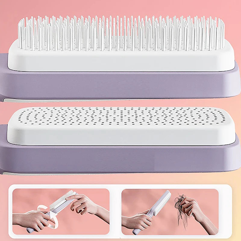 Self-Cleaning Hairbrush – One-Key Cleanup, Anti-Static, and Scalp Massage in One!