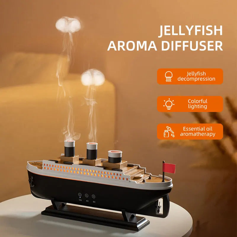 Titanic Ship Model Decoration Air Humidifier 250Ml Essential Oil Diffuser Jellyfish Smoke Ring Spray Aroma Diffuser for Home