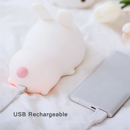 Touch Sensor RGB LED Rabbit Night Light - 16 Colors, USB Rechargeable Silicone Lamp for Kids & Gifts