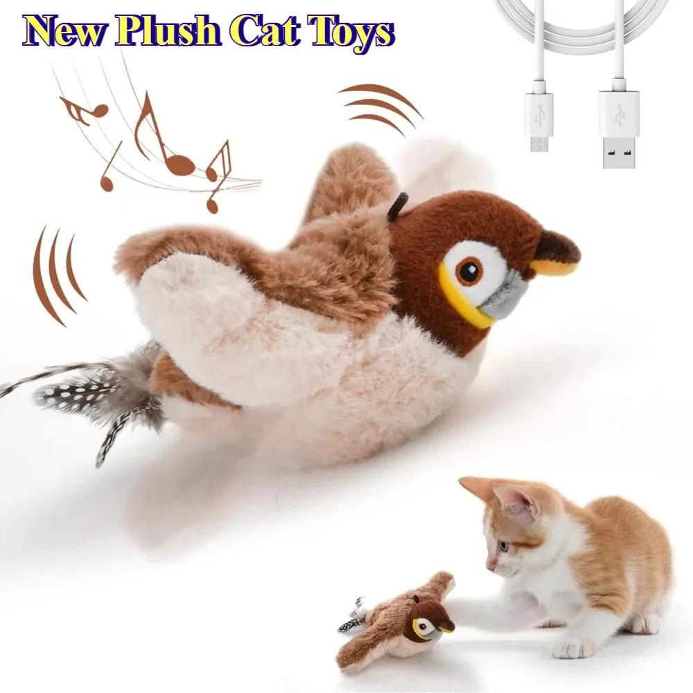 Interactive Cat Toy – Catnip Electric Pat Bird, Touch-Activated Squeaky Plush, USB Rechargeable