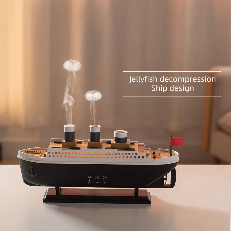 Titanic Ship Model Decoration Air Humidifier 250Ml Essential Oil Diffuser Jellyfish Smoke Ring Spray Aroma Diffuser for Home