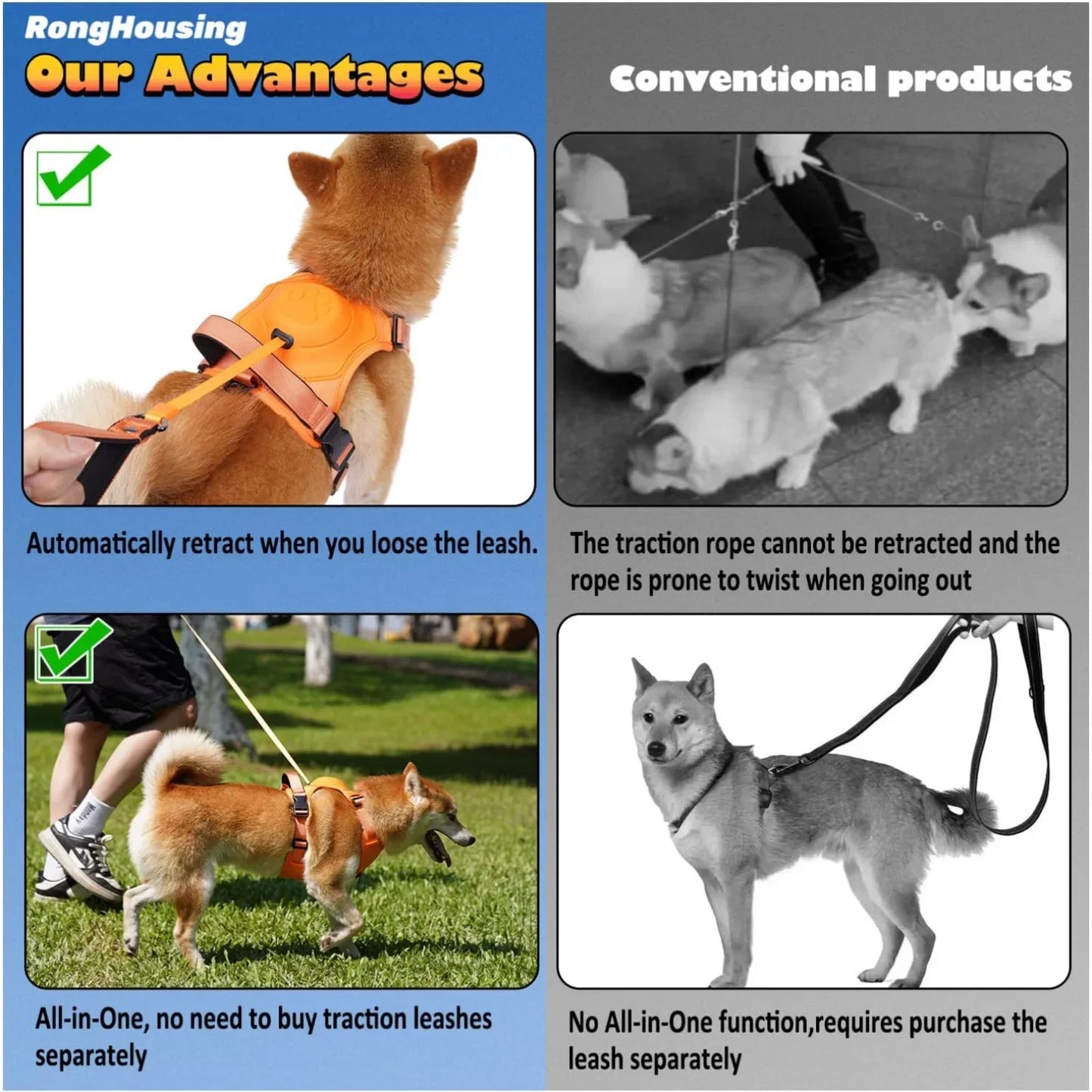 Dog Harness & Retractable Leash All-in-One  – Anti-Burst, Anti-Twist, Adjustable & Breathable