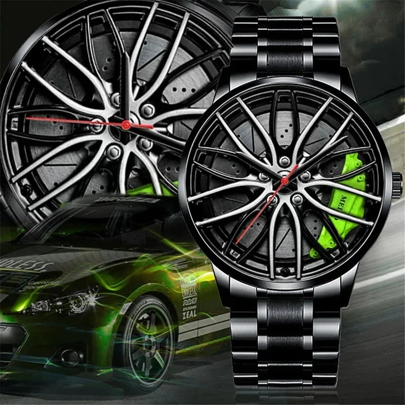 Men's Car Wheel Rim Watch – Waterproof Stainless Steel Sports Quartz