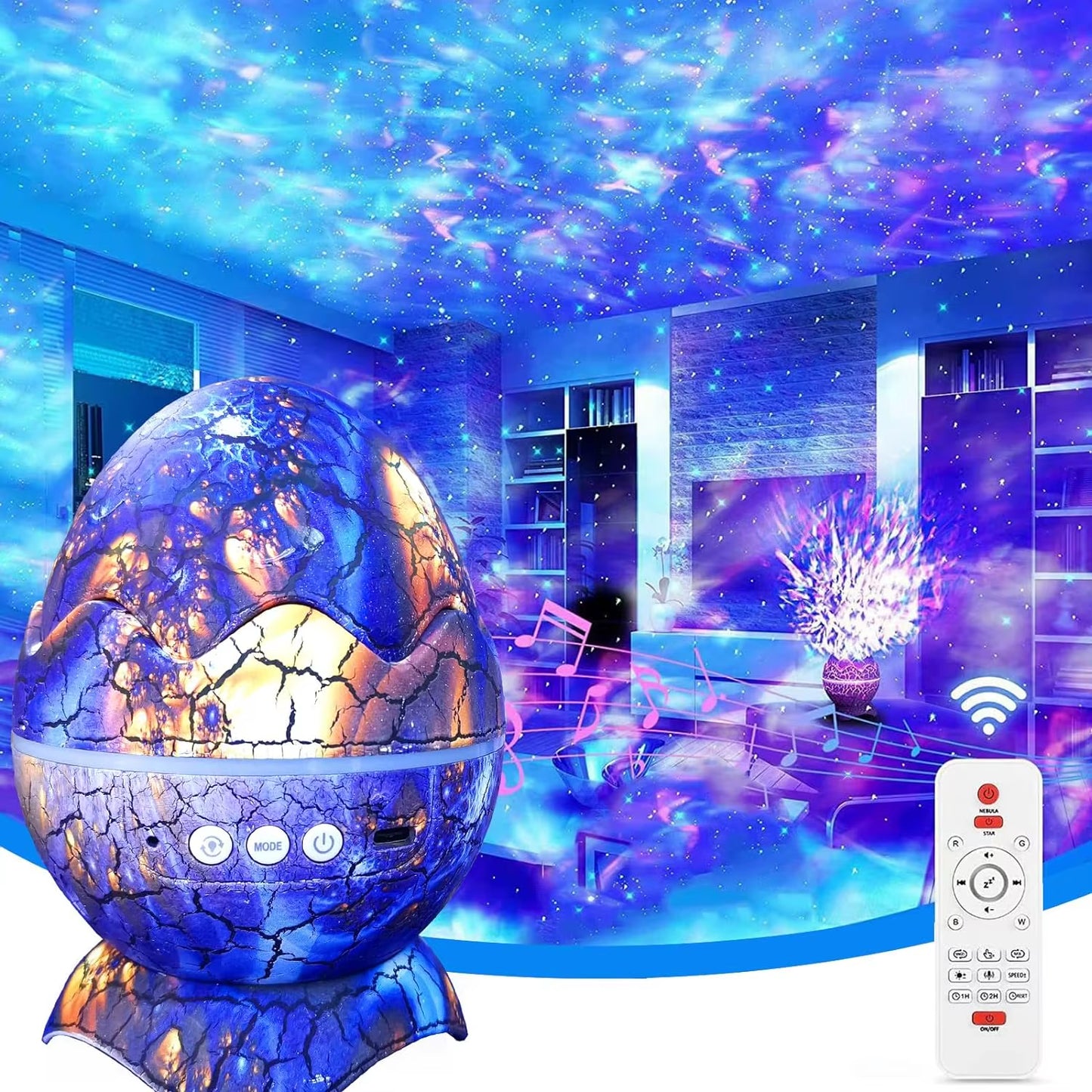 Dinosaur Egg Galaxy Projector - Space Buddy Star Projector Night Light for Kids Adults Bedroom Astronaut Projector with Bluetoot